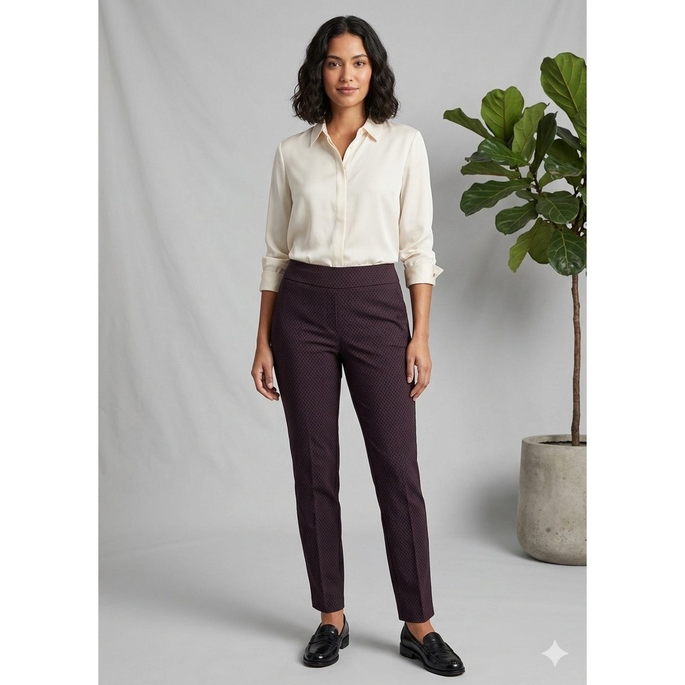 Roz & Ali Dress Pants SZ 14 Burgundy NWT Slim High Rise Geometric Classic Fit